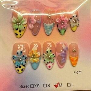 "Petal Parade" Press-On Nail Set – 3D Florals, Rhinestones &‎ Painted Pastels